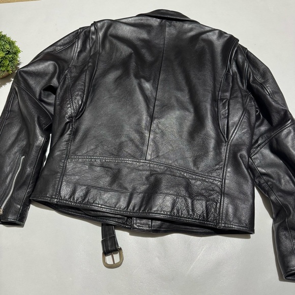 Towncraft Black Genuine Leather Asymmetric Zip Motorcycle Biker Jacket Men Large - Picture 5 of 7